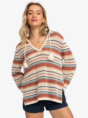 Roxy After Beach Break Stripe Poncho Πουλόβερ | 2951UKFIW