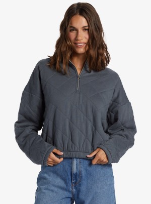 Roxy Bonfire Babe Καπιτονέ Fleece Half-Zip Φουτερ με Κουκουλα | 7246DJMSF